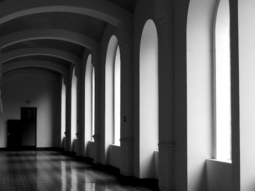 Monochrome Photo Of Empty Hallway