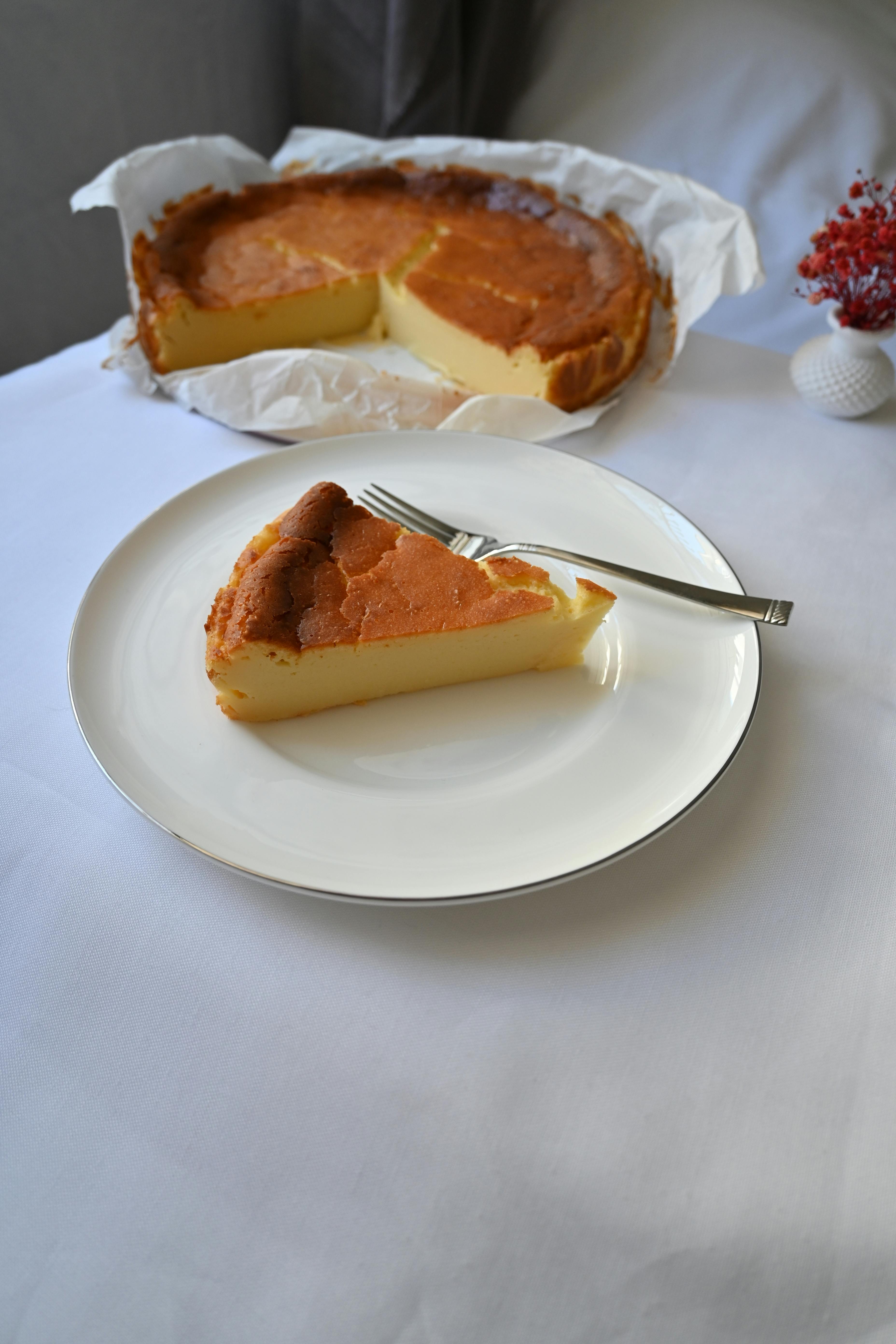 A close-up of a creamy cheesecake slice served elegantly on a white plate, perfect for dessert lovers.