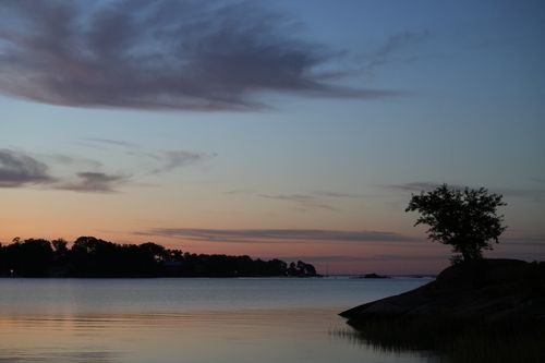 Free Tranquil view of Stamford Cove at twilight, capturing silhouettes against a colorful sky. Stock Photo