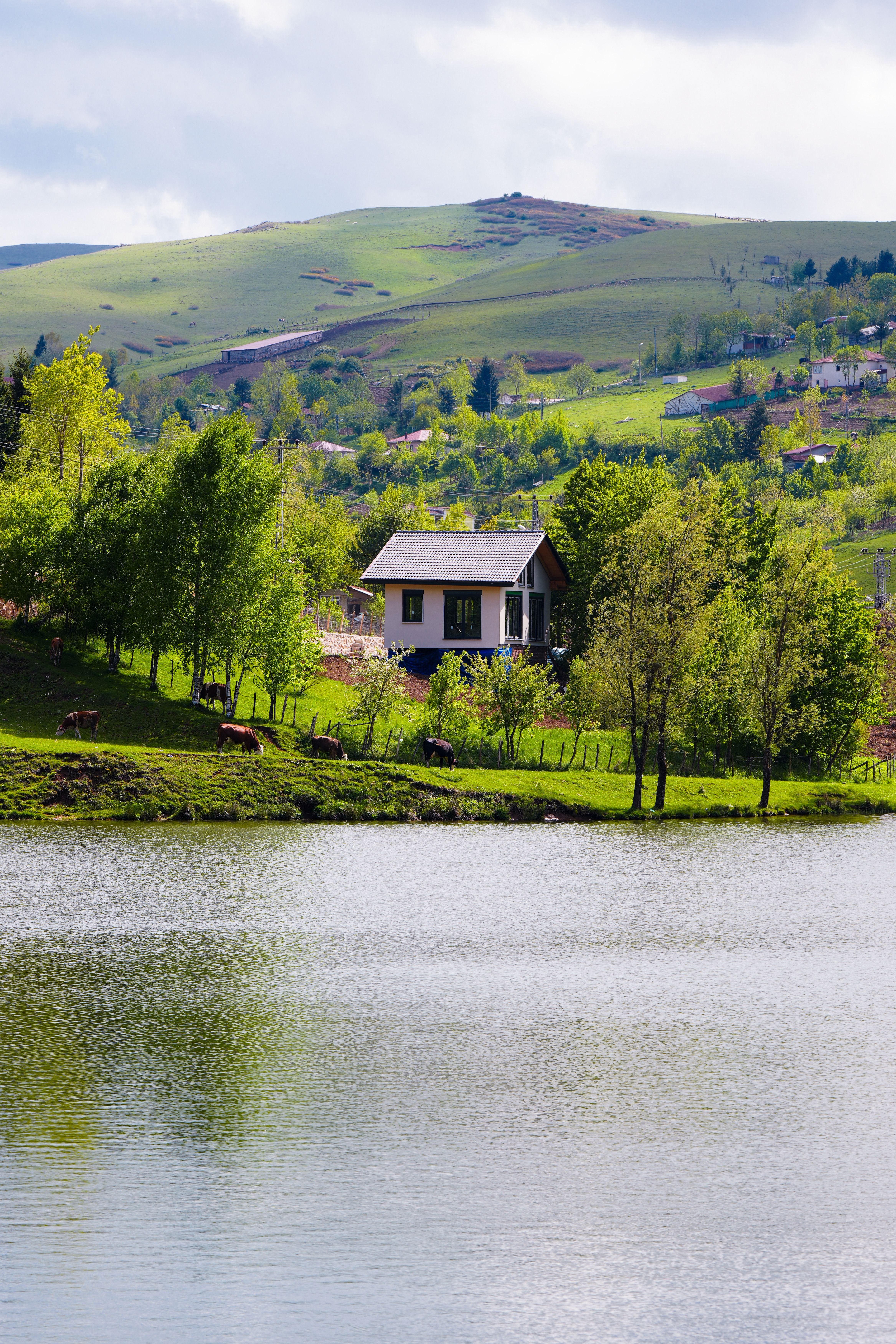A small house sits on the edge of a lake · Free Stock Photo