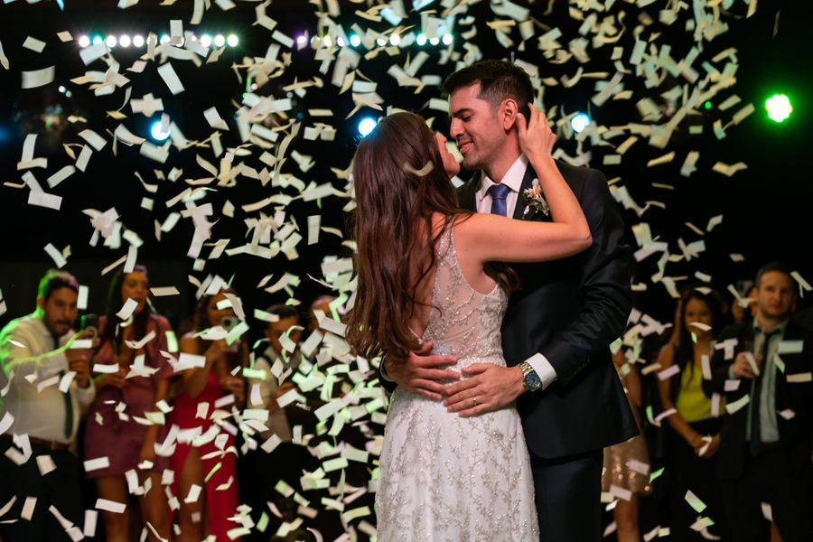 Confetti falling during a wedding dance