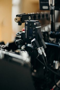 Detailed view of advanced film equipment highlighting modern technology indoors.