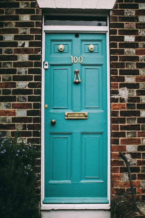 Free Teal Wooden Panel Door Stock Photo