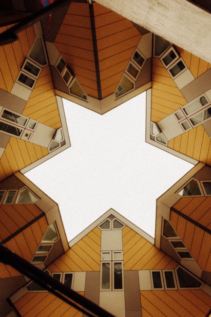 A striking view of Rotterdam's cube houses showcasing unique modern architecture.