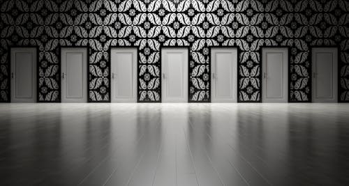 Free Seven White Closed Doors Stock Photo