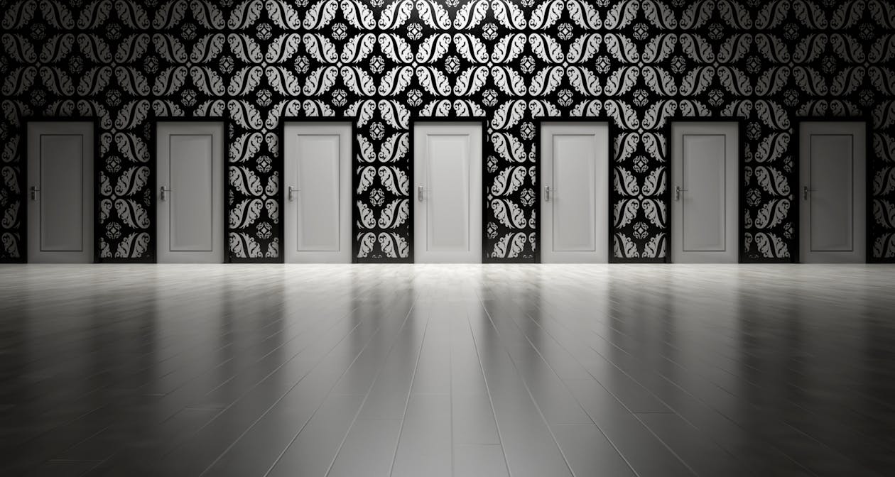 Free Seven White Closed Doors Stock Photo