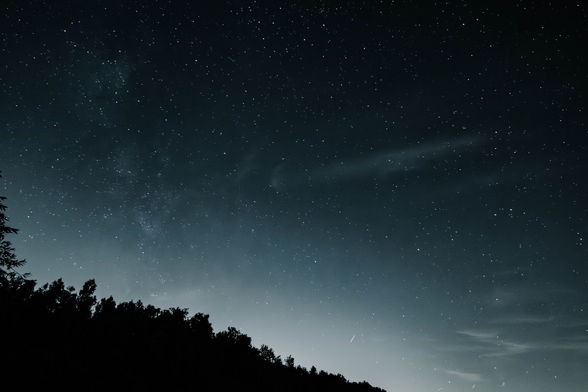 A breathtaking view of a starry night sky over a forest in Hauts-de-France, France.