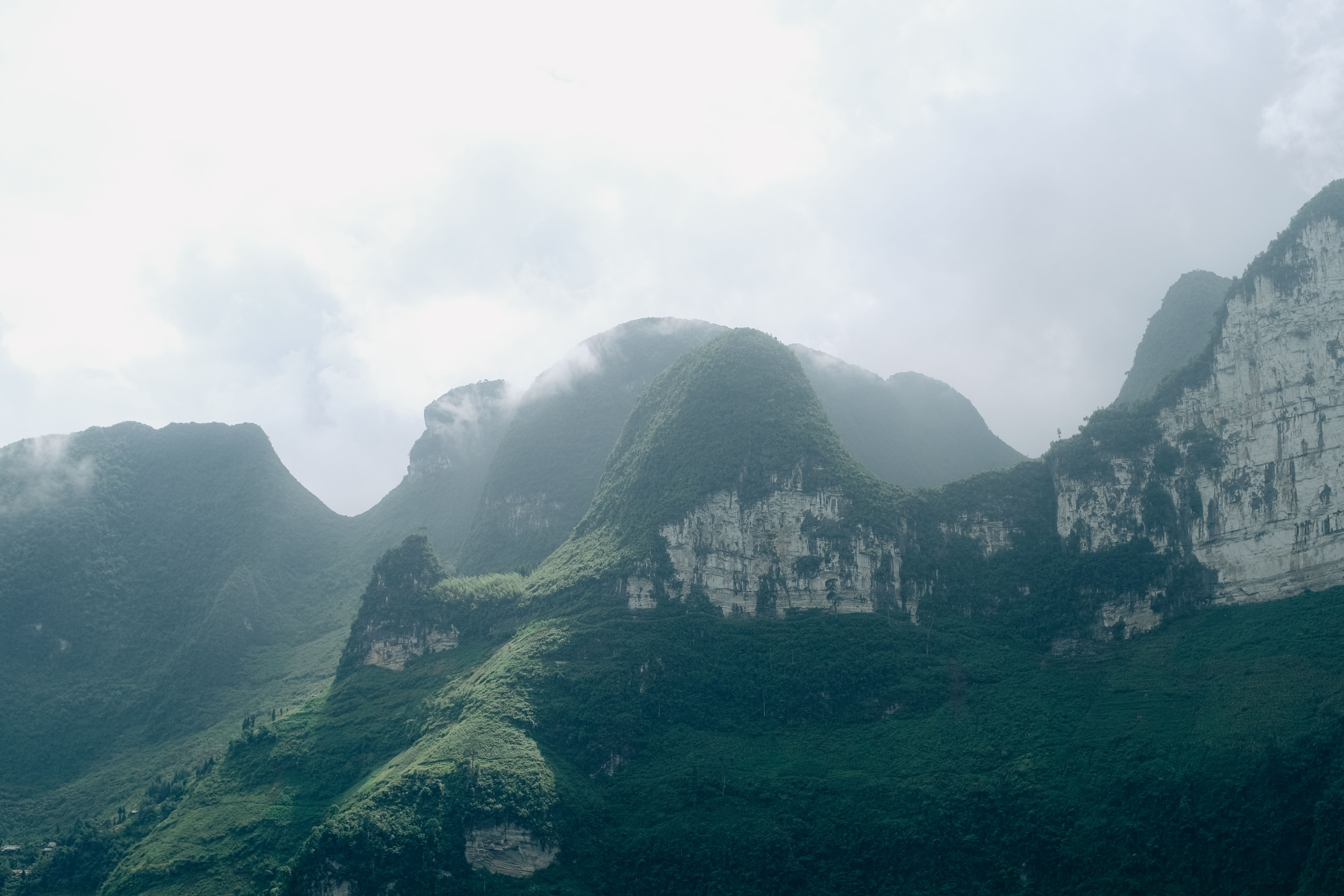 Breathtaking misty mountain panorama from Hà Giang, Vietnam.