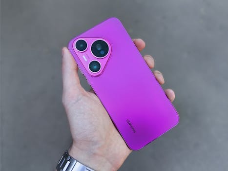 Close-up view of a person holding a vivid pink smartphone outdoors.