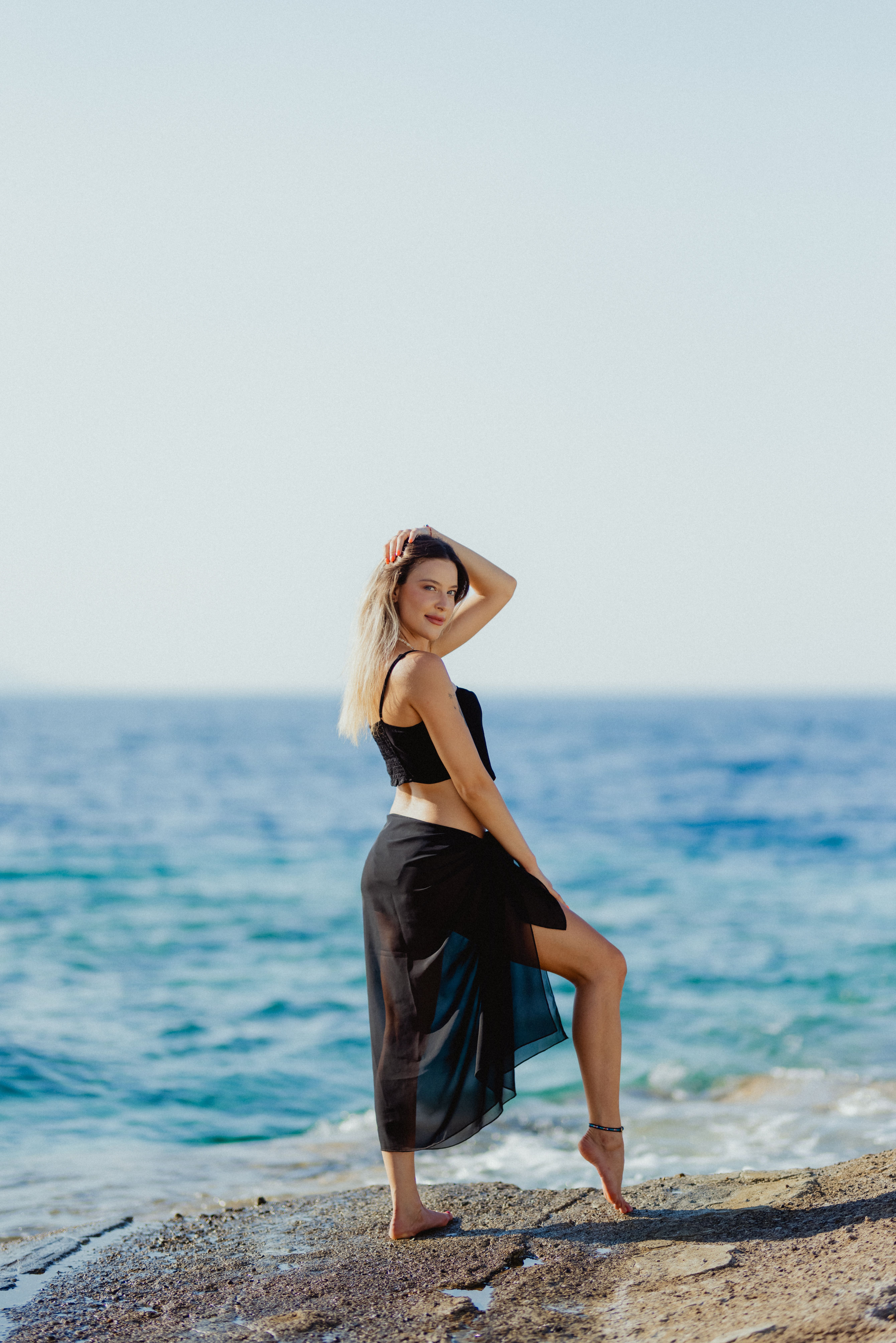 black dress beach photoshoot 8457b Black Chiffon Transparent Lace Dress - Poised Fashion | Women main image 0