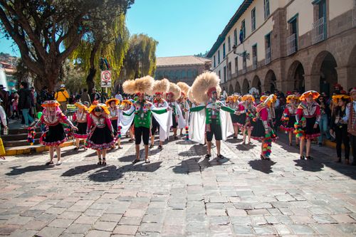 Free Vibrant traditional festival parade in Cusco, showcasing cultural costumes and dance. Stock Photo