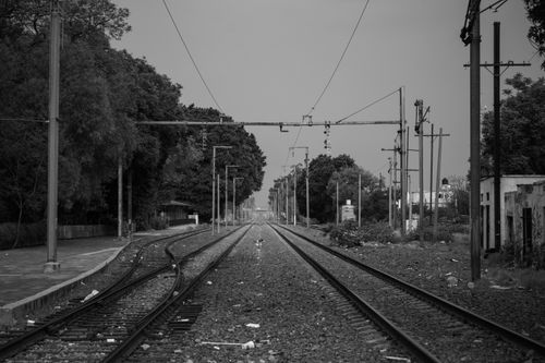 Free A monochrome view of railway tracks in Santiago de Querétaro, Mexico. Stock Photo