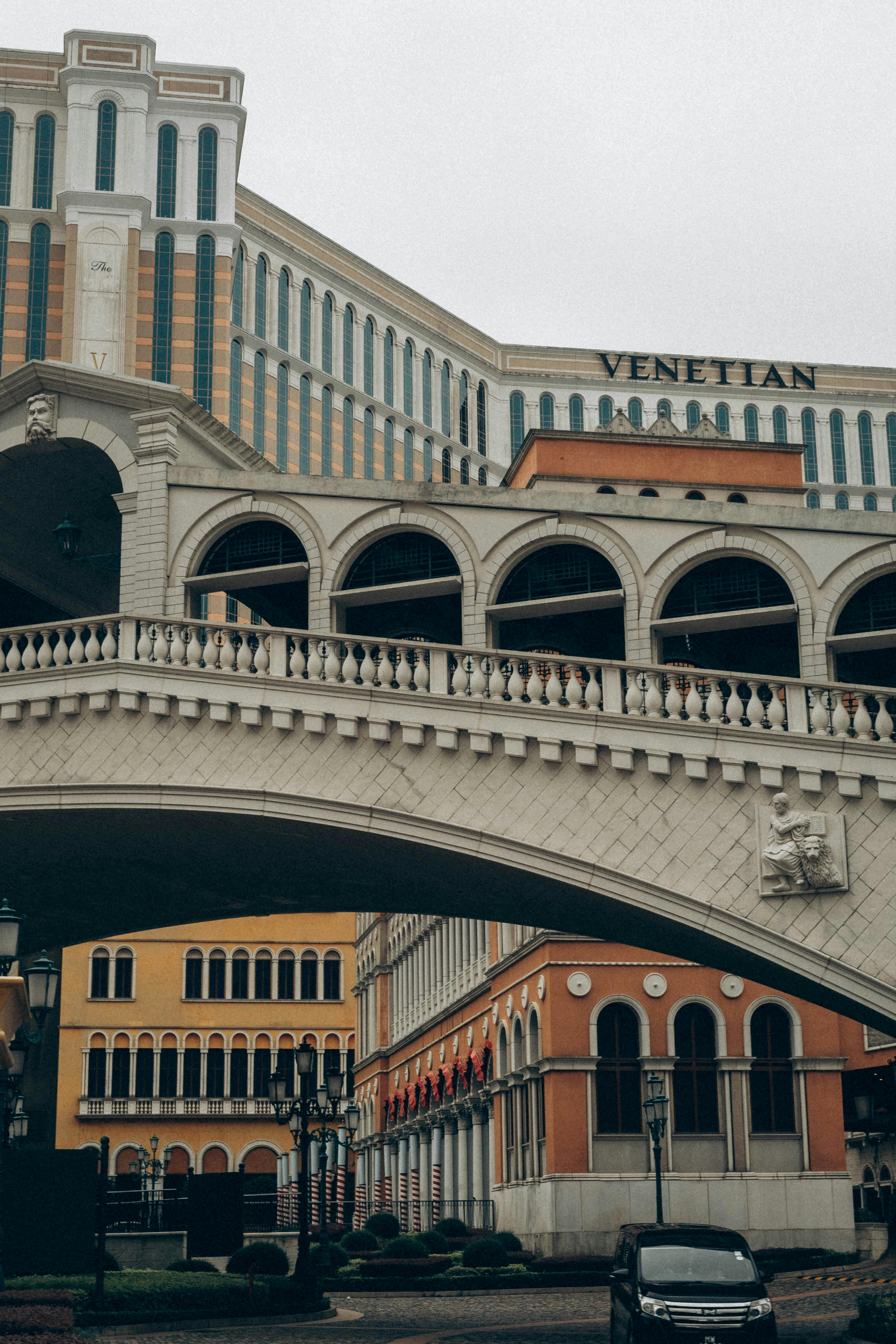 Elegant Venetian-inspired architecture captured in Macau's urban landscape.