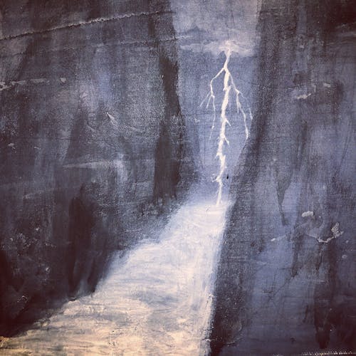 Painting Of A River With Lightning