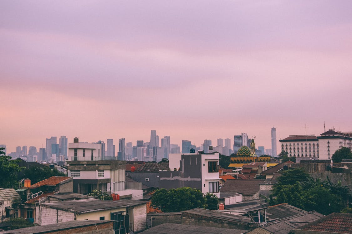 Black and White Concrete Buildings at Golden Hour