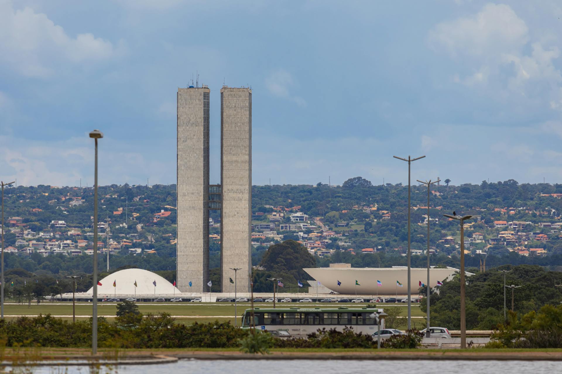 View of the National Congress Building of Brazil in Brasília, showcasing its unique architecture.