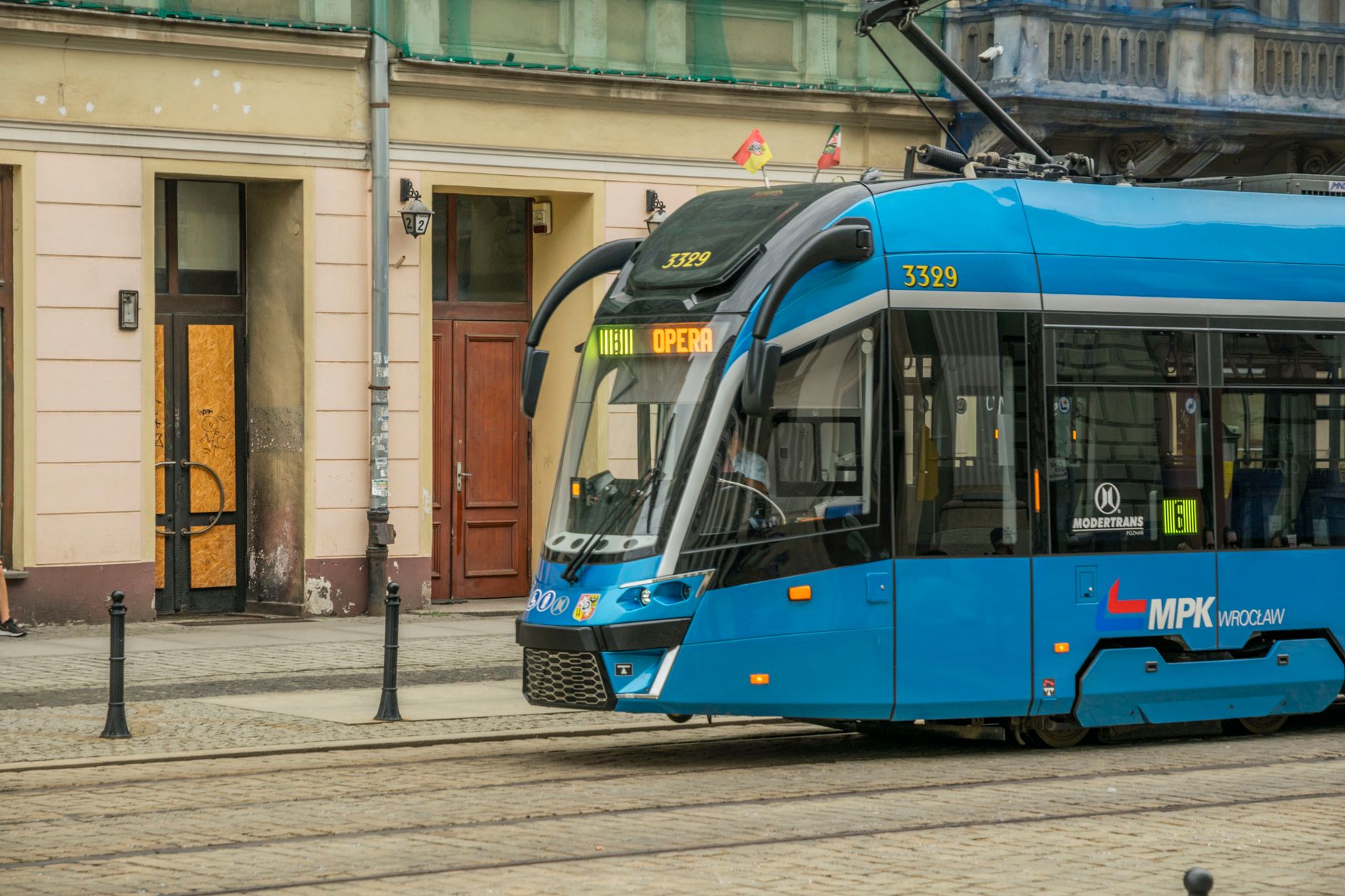 Modern tram in European city