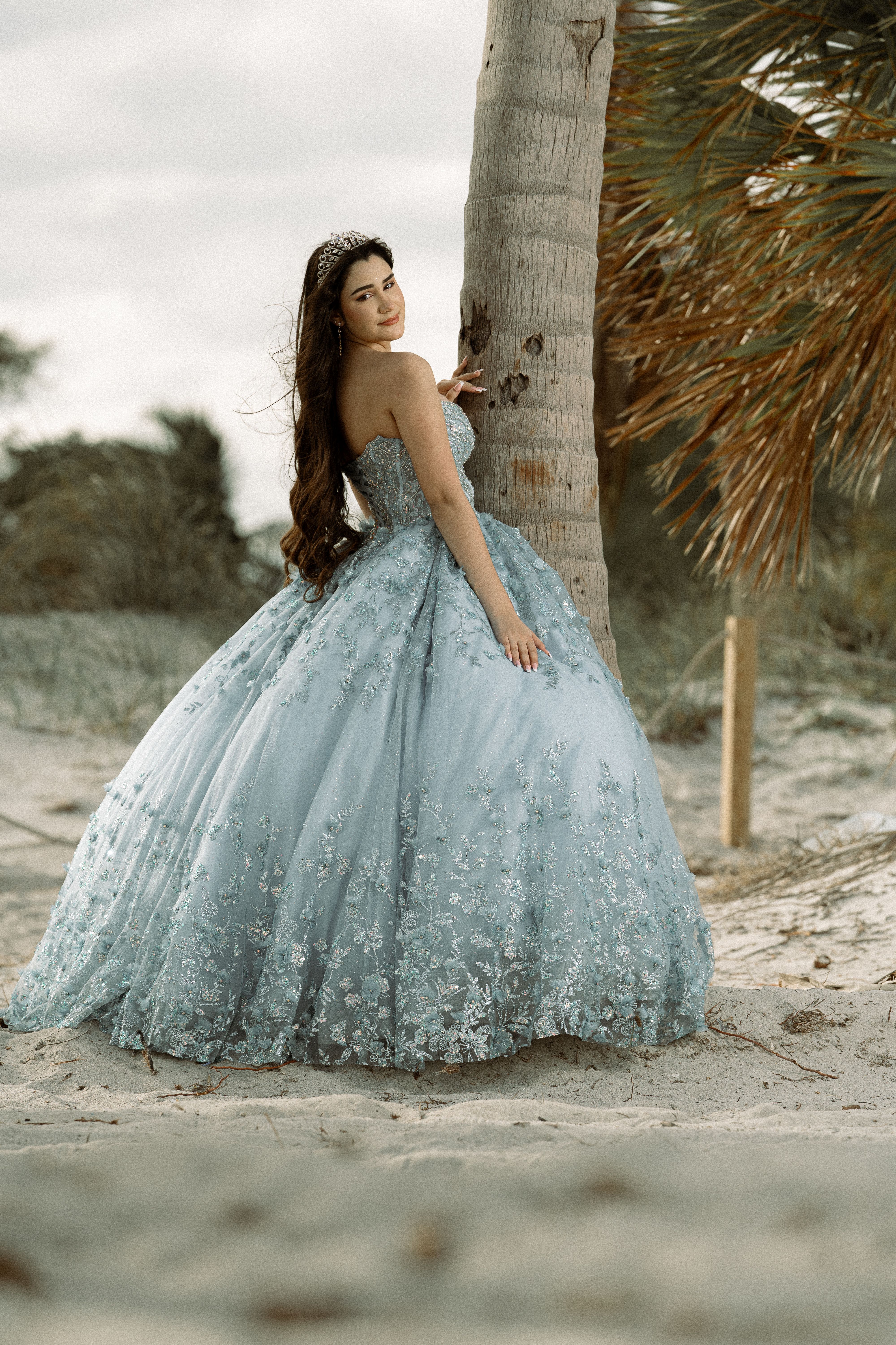 A beautiful woman in a blue ball gown posing on the beach · Free Stock ...