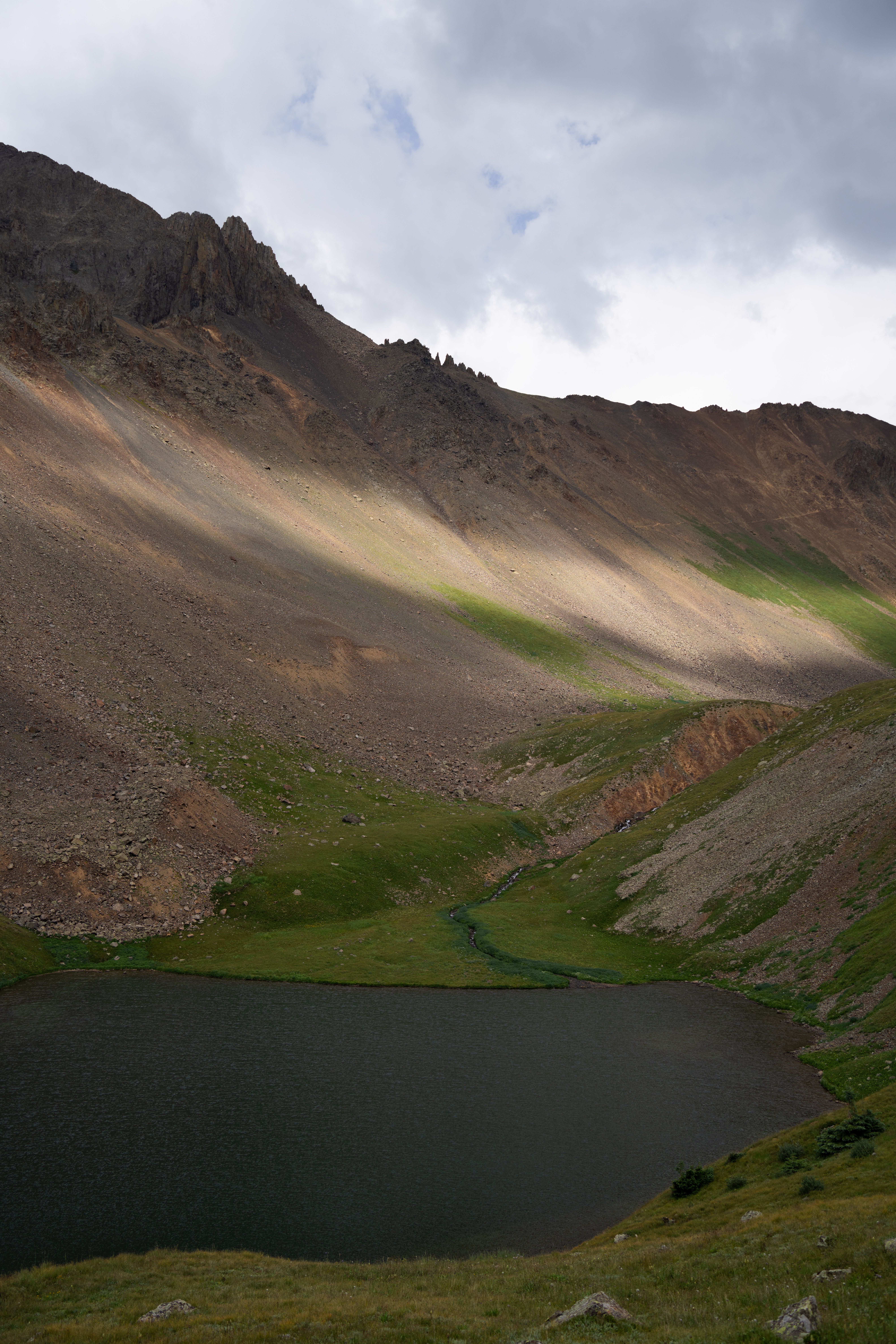 A mountain lake surrounded by green grass and mountains · Free Stock Photo
