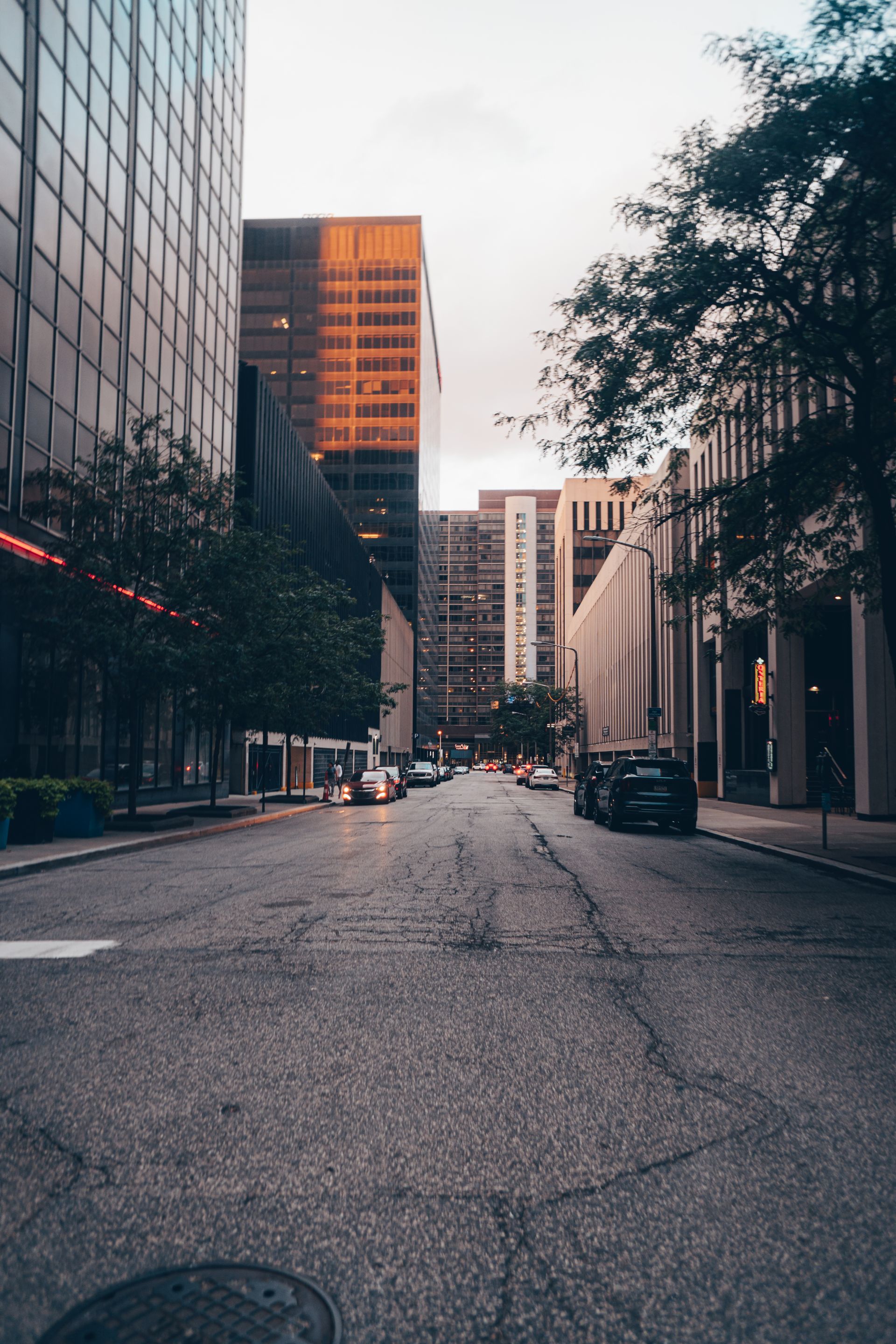 Downtown Cleveland streets at dusk