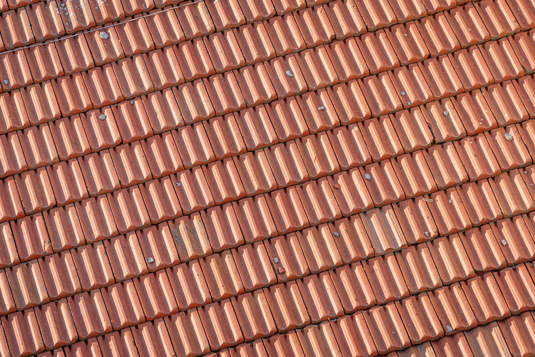 Close-up of red clay roof tiles