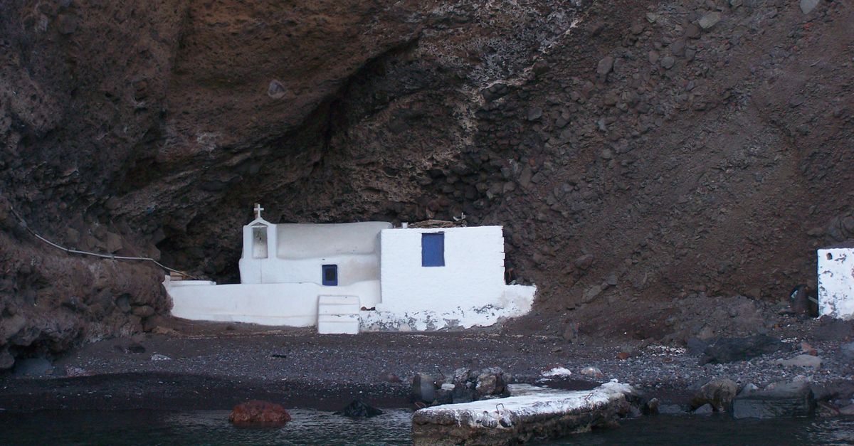 Santorini village with volcanic landscape