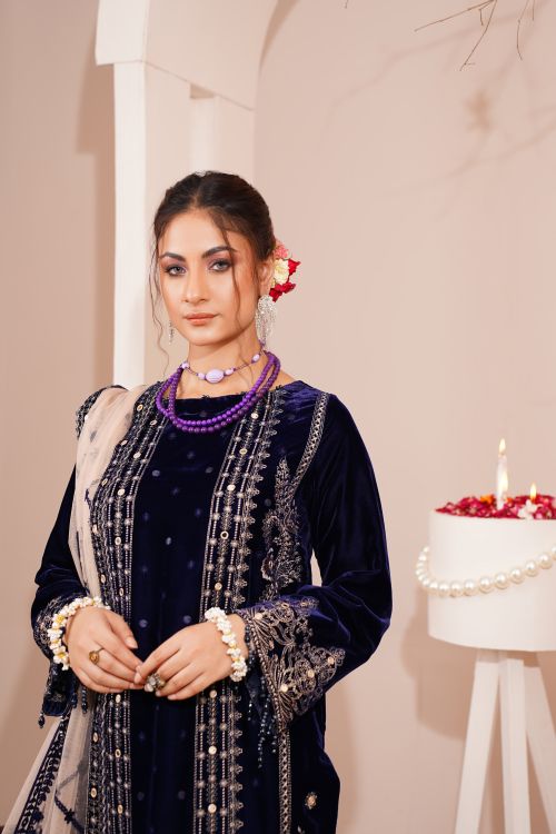 Free A stylish portrait of a woman in traditional embroidered attire captured in a Lahore studio setting. Stock Photo