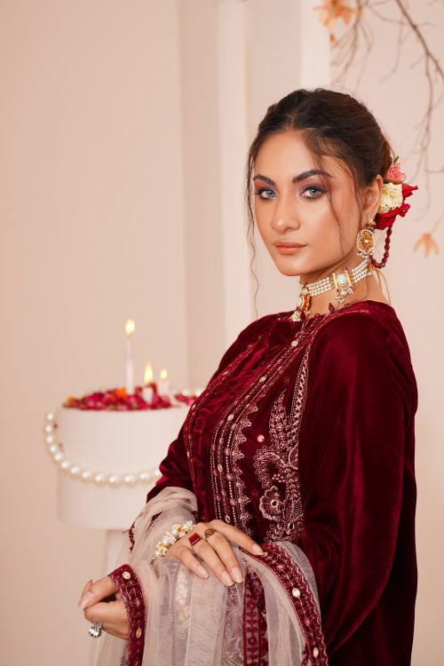 Free Portrait of a woman in embroidered velvet dress with jewelry, Lahore. Stock Photo