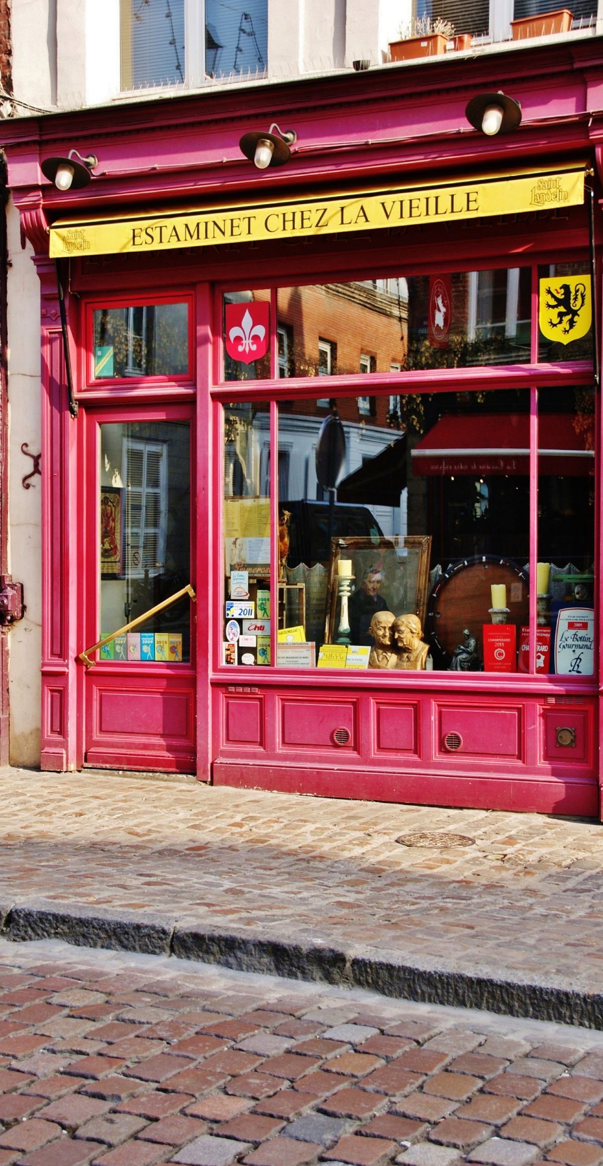 The red facade of a traditional estaminet in Vieux-Lille