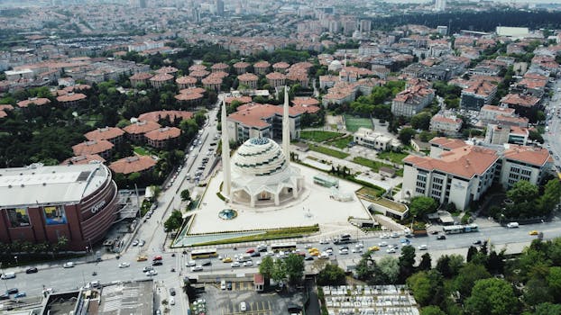 Stunning aerial shot of the Ilahiyat Mosque amidst the cityscape of Istanbul, Turkey.