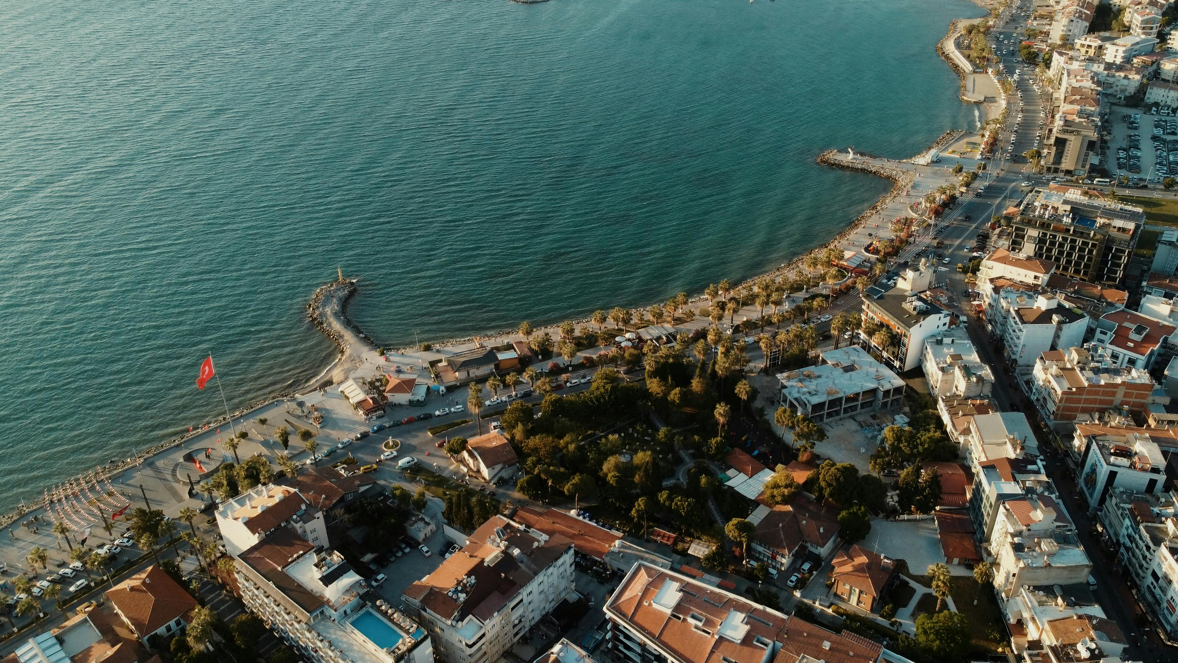 flying over kusadasi at dusk