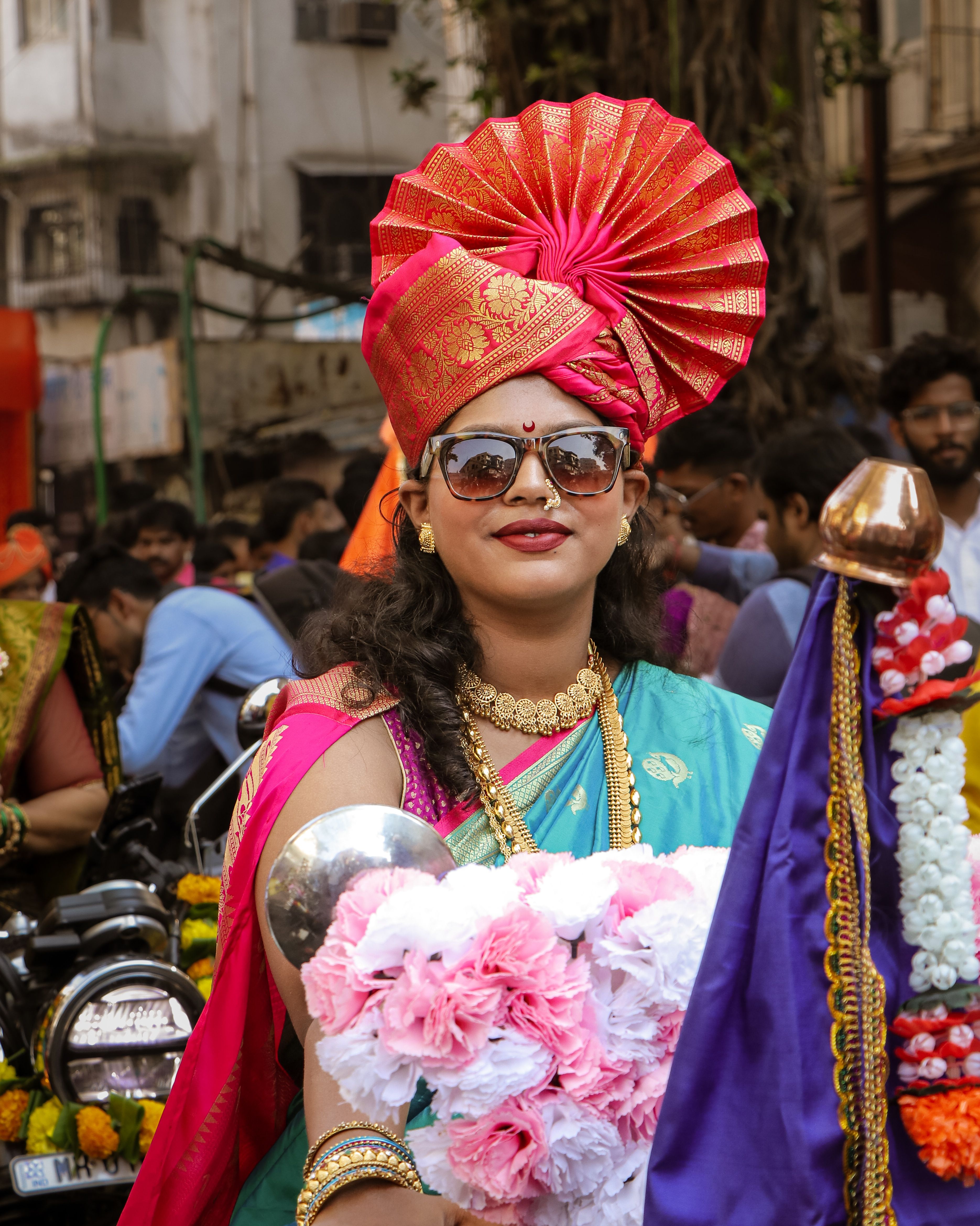 Vibrant parade with traditional Indian attire, celebrating cultural heritage.