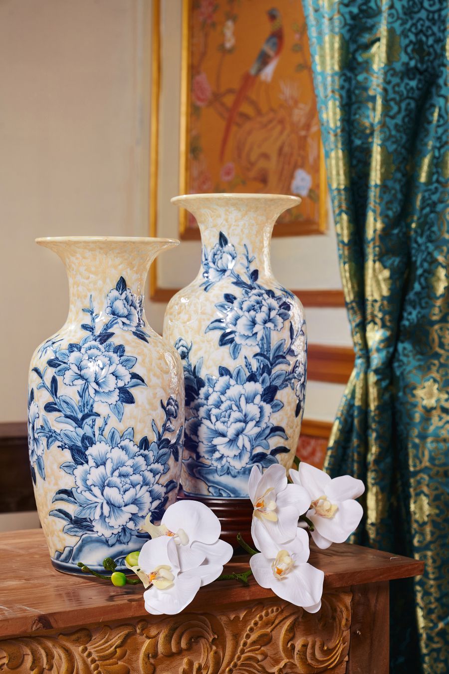 Blue Floral Porcelain Vases