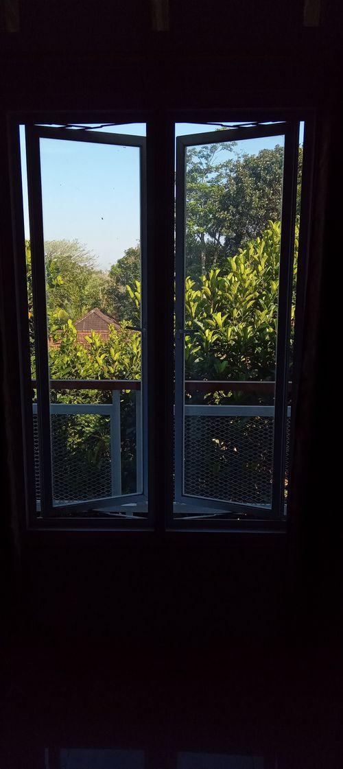 Free The windows of the house face the garden Stock Photo