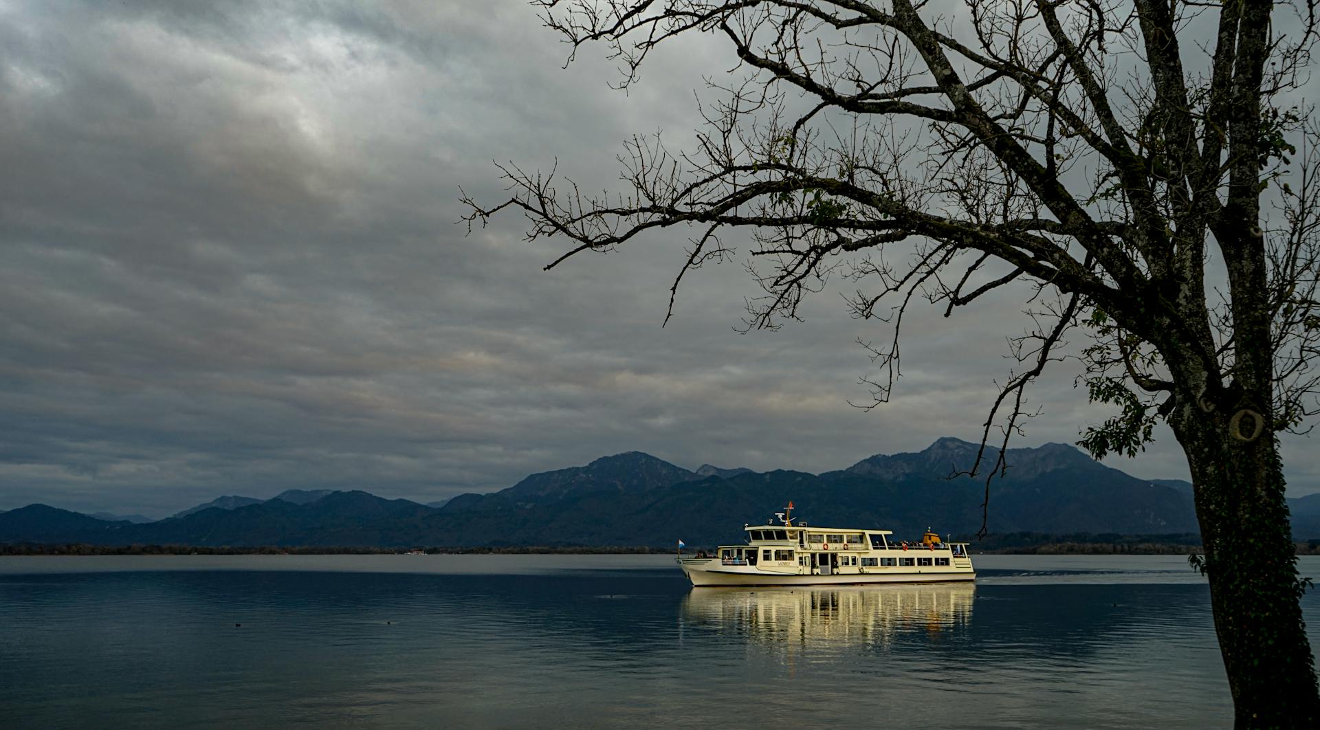 A Ferry Traveling on the Chiemsee in Bavaria, Germany