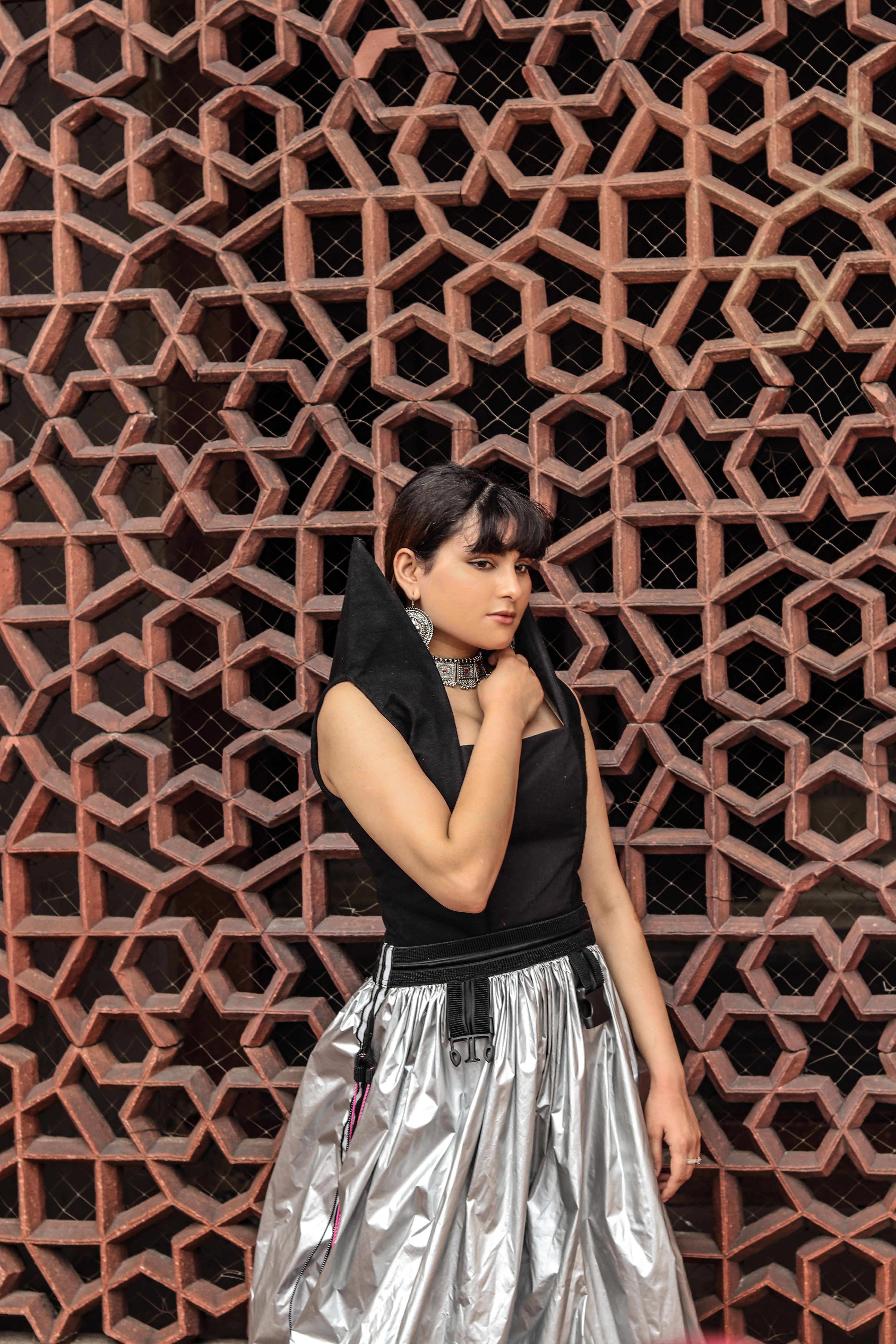 Portrait of a model in contemporary Indian fusion wear