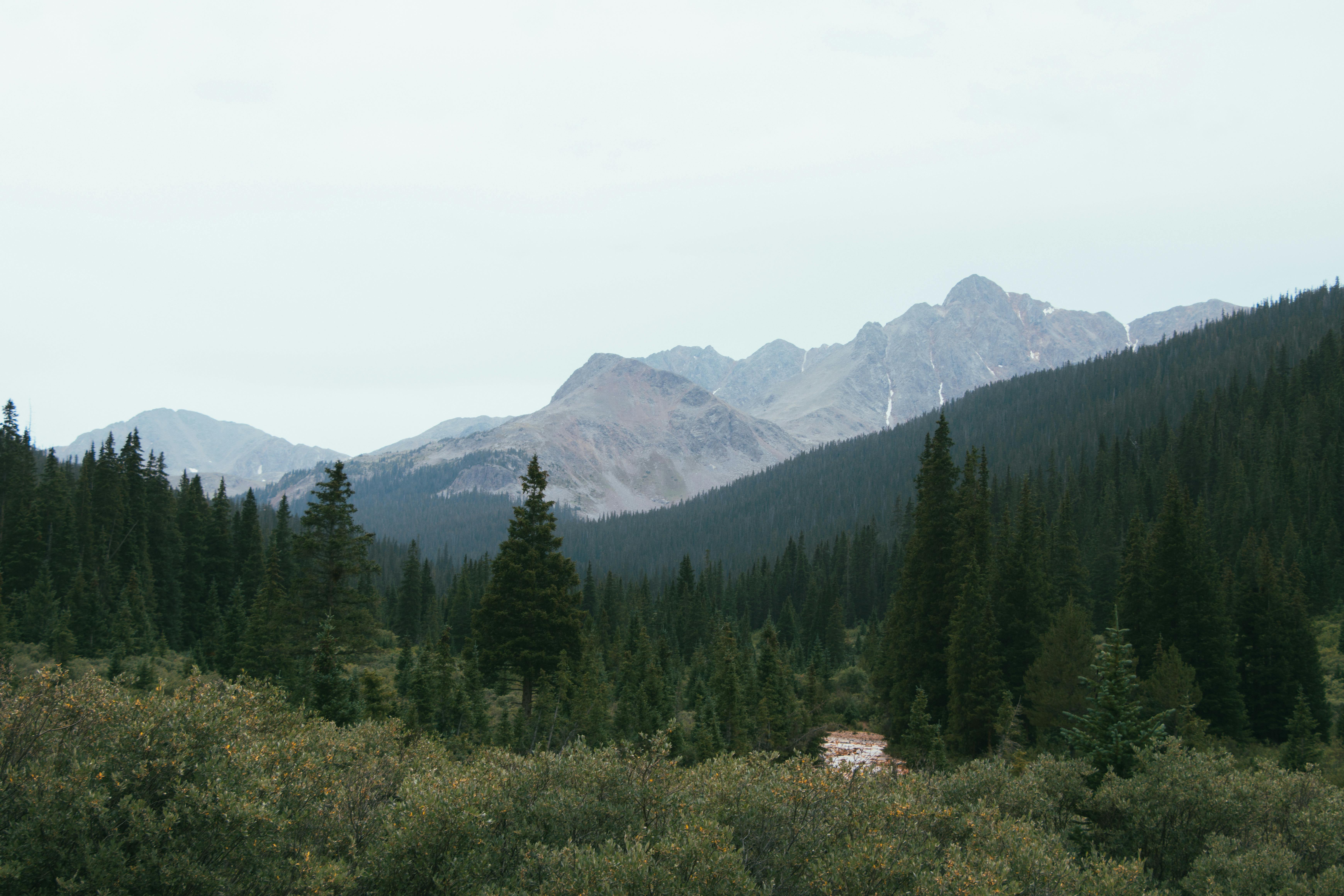 a cabin in the mountains with trees and mountains