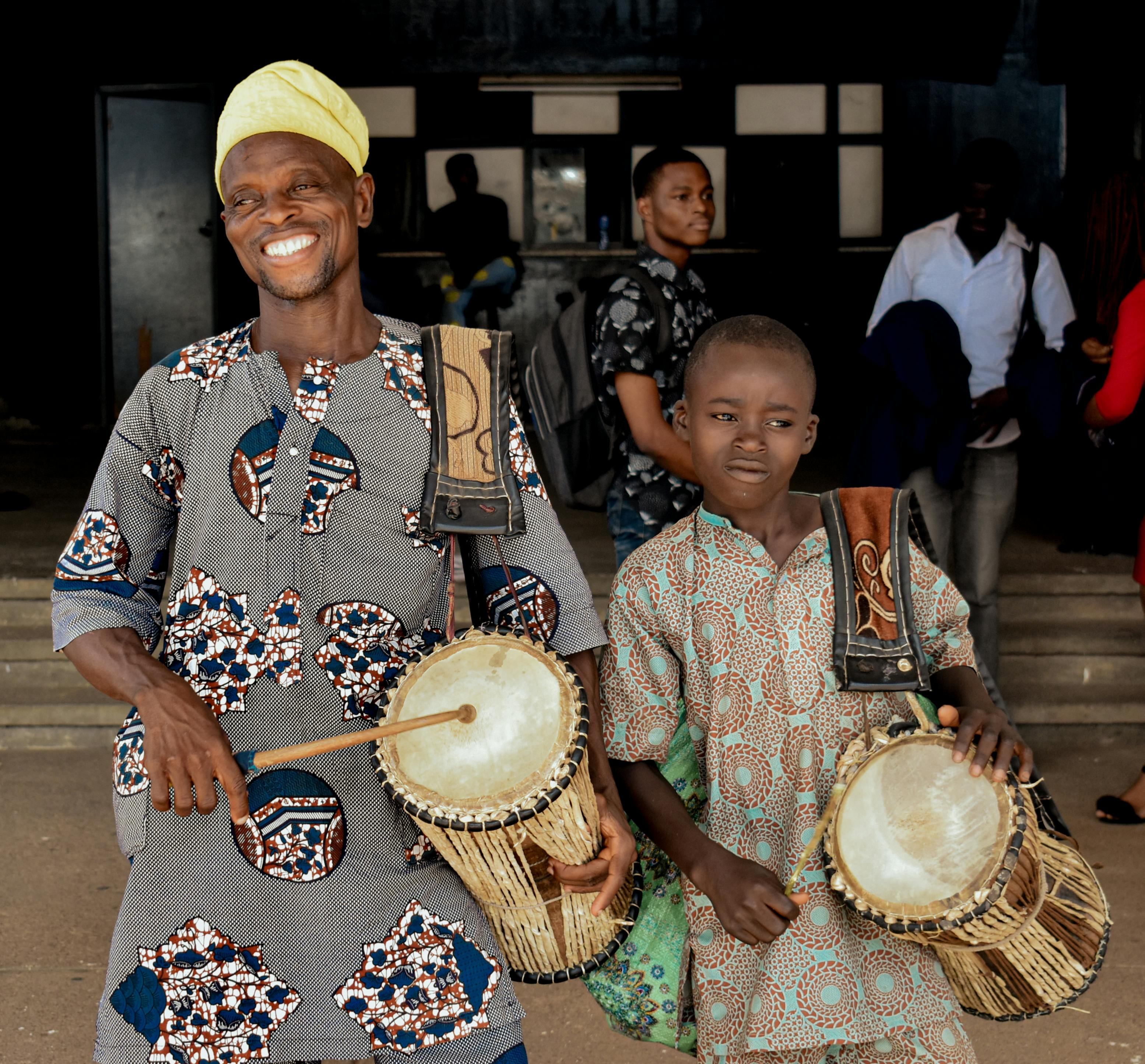 African drummers in traditional attire