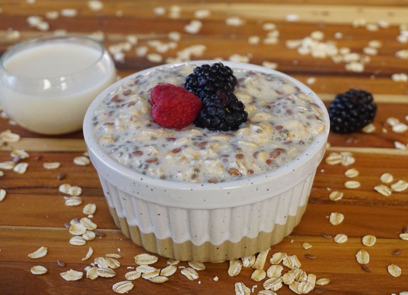 carrot cake overnight oats topped with walnuts