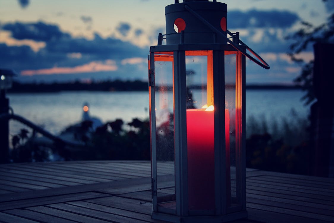 Red Pillar Candle in White Lamp