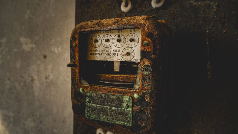 A residential electric meter showing digital kilowatt-hour readings