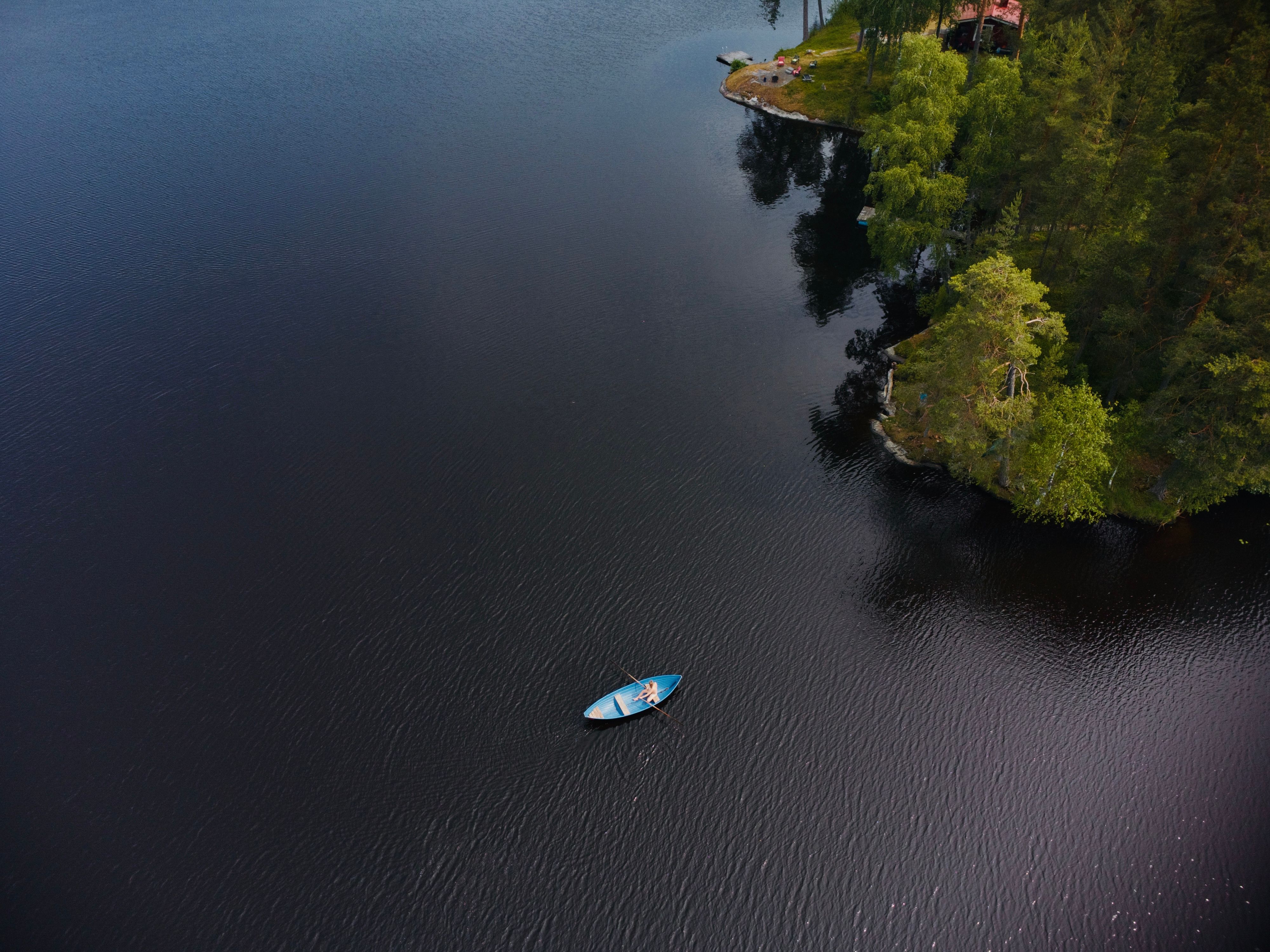 Aerial boat on lake