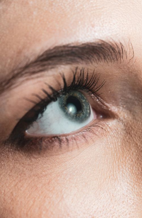Free Macro photograph showcasing a blue eye with fine eyelashes, highlighting eye details. Stock Photo