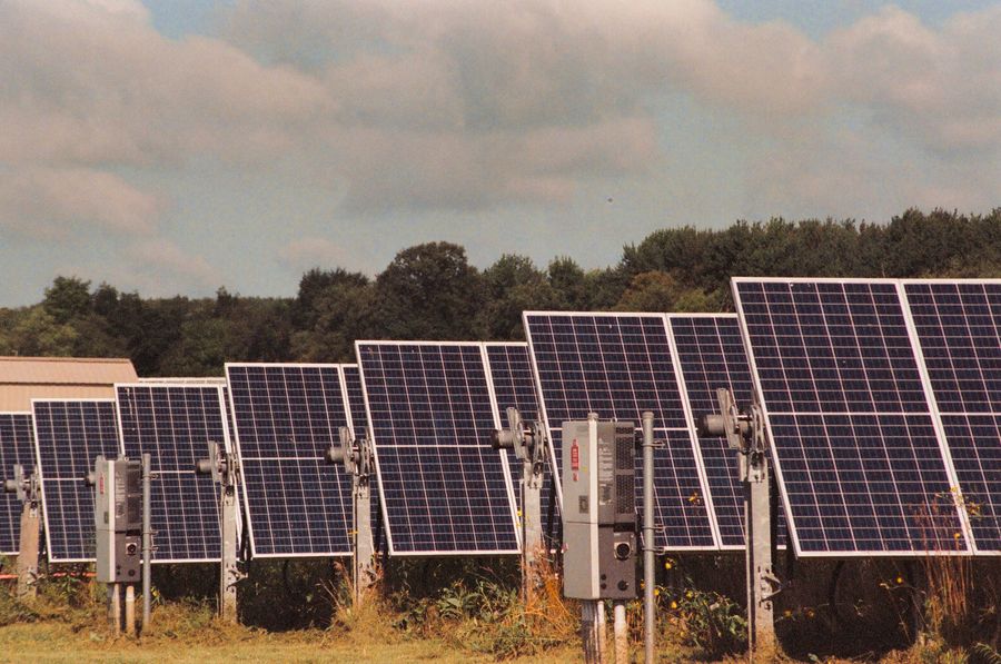 Commercial solar panels in a large installation