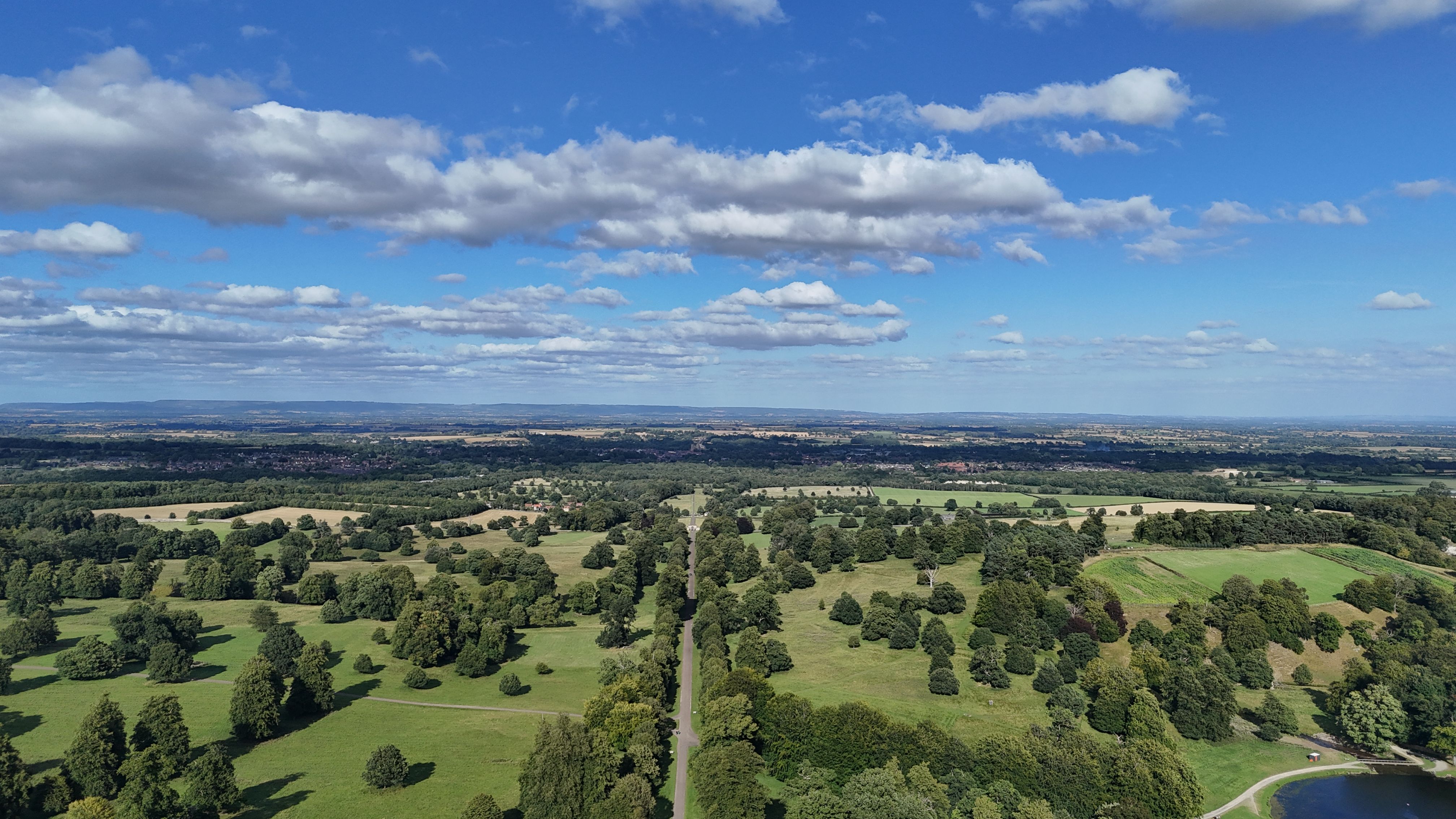 Incredible 25 Minute Royal Surrey Helicopter Tour Review: A Majestic Flight Over England's Finest Countryside Review 2026 - Aerial view of lush green landscapes in North Yorkshire, highlighting fields, trees, and blue skies.