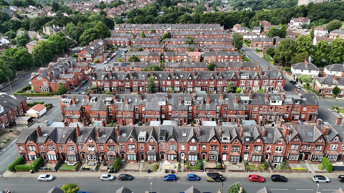 Aerial view of terraced houses in Headingley, Leeds
