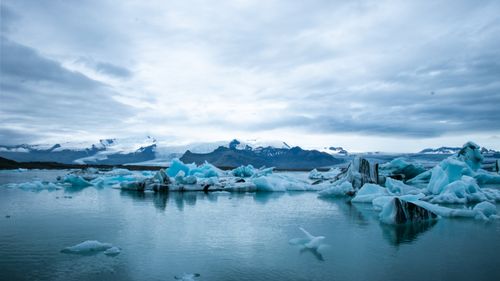 Free Stunning view of Greenland's serene icebergs in Jokulsarlon Lagoon, Iceland. Stock Photo