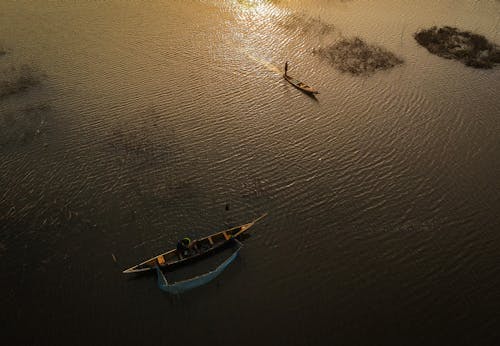 Aerial View of Fishing Boats on the Lake