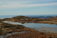 Tranquil Norwegian landscape with hills and water in Fitjar, Vestland on a clear day.