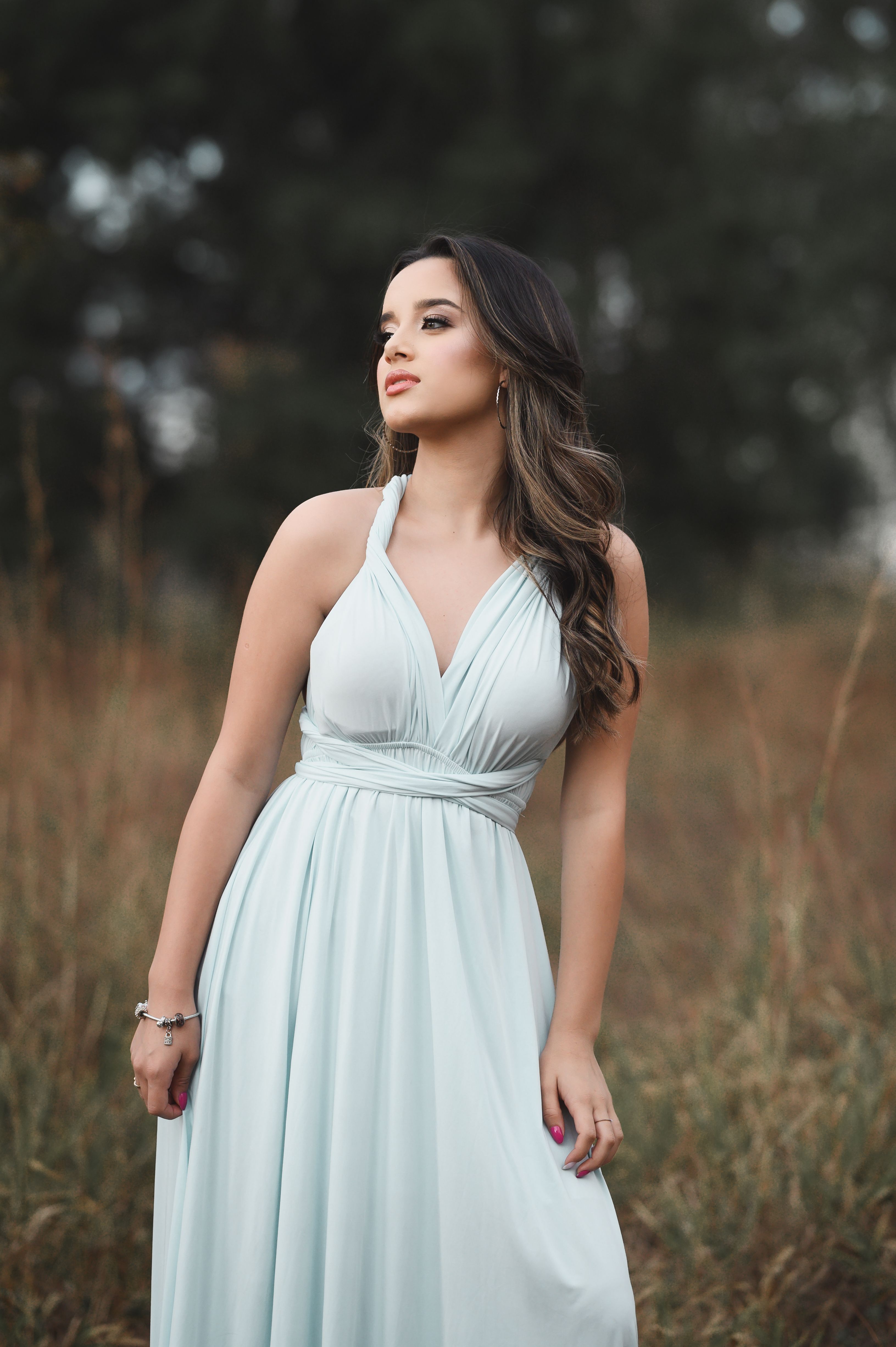 A beautiful young woman in a long blue dress · Free Stock Photo